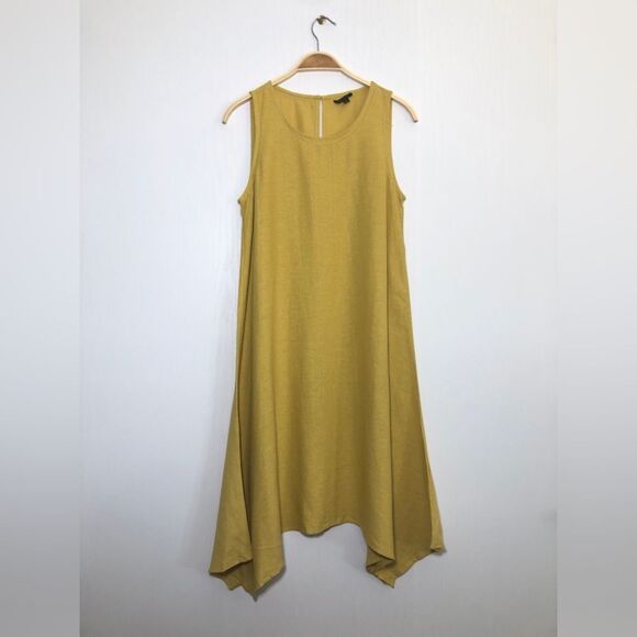 For Cynthia Dress Womens Medium Yellow Butter Linen Blend Sleeveless Lagenlook - Picture 1 of 13